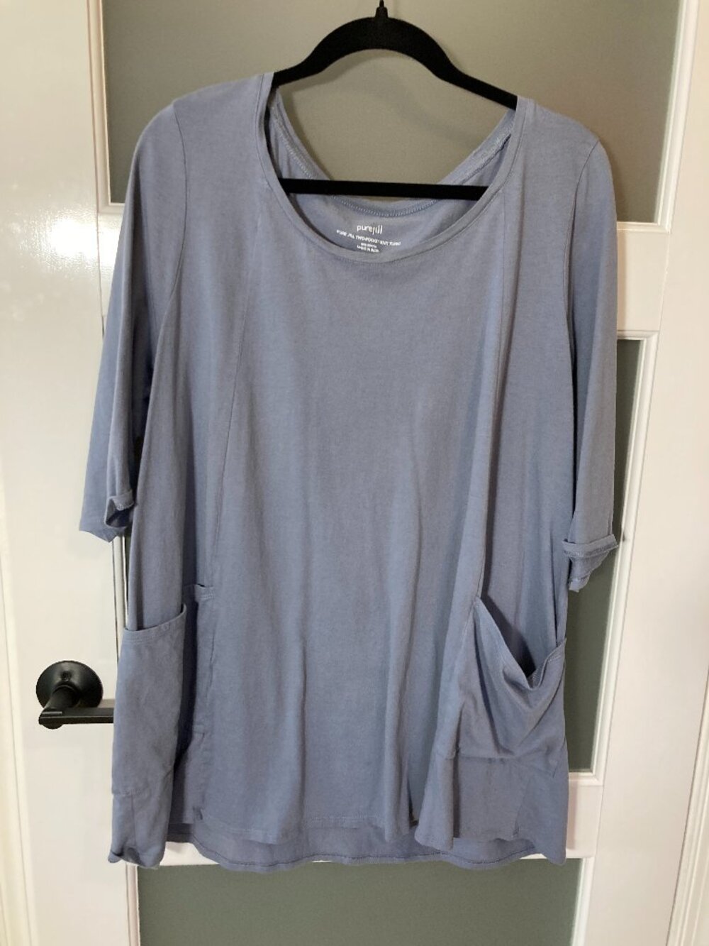 J. Jill Pure Jill Two-Pocket Knit Tunic Gray Slate Blue 3/4 Sleeve - XL